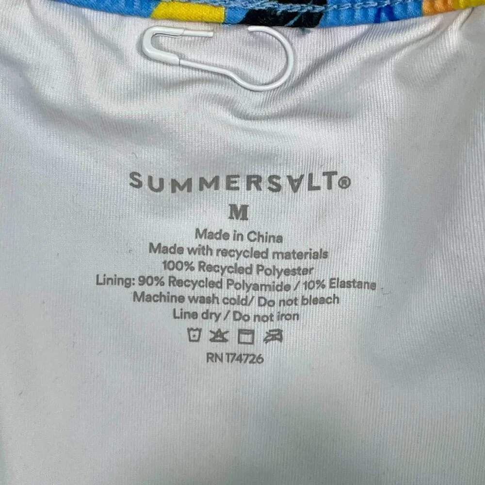 Summersalt Blue Lemon Print Swim Trunks Elastic Waist Drawstring Men's M